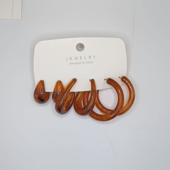 BROWN marble resin chunky hoop earrings - Picture 6 of 8